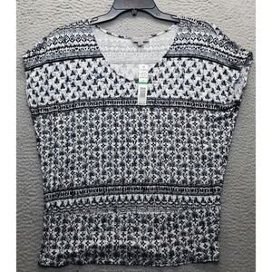 Joseph A. Blouse Top Womens L Multi Floral Regular Fit Stretch V-Neck Pullover